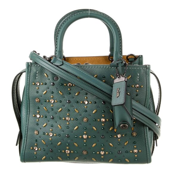 Coach Prairie Rivets Rogue 25 Dark Green Pebble Leather Handbag Purse Bag NEW - Picture 1 of 8